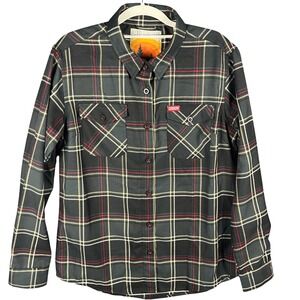Dixxon Flannel Co The Freeport Shirt Women Large Black Red Plaid D-Tech